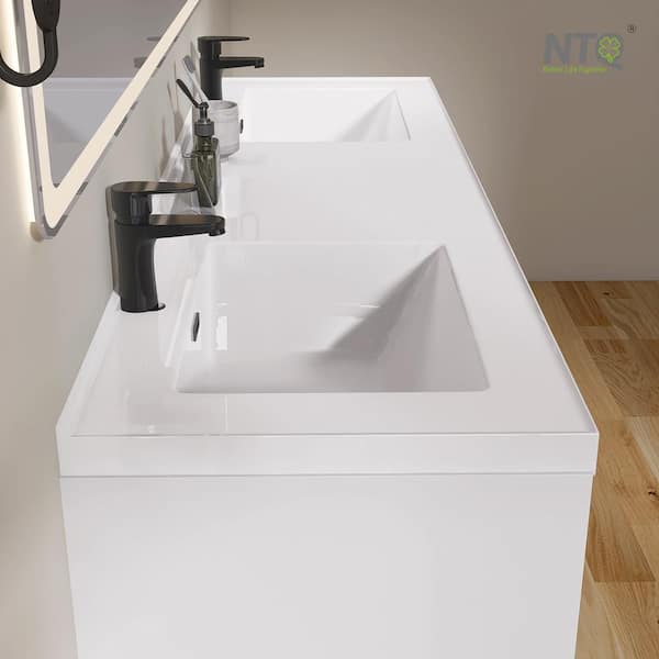 72 in. W x 22 in. D x 36 in. H Bathroom Vanity Double Sink Freestanding Large Bath Vanity in White with White Resin Top