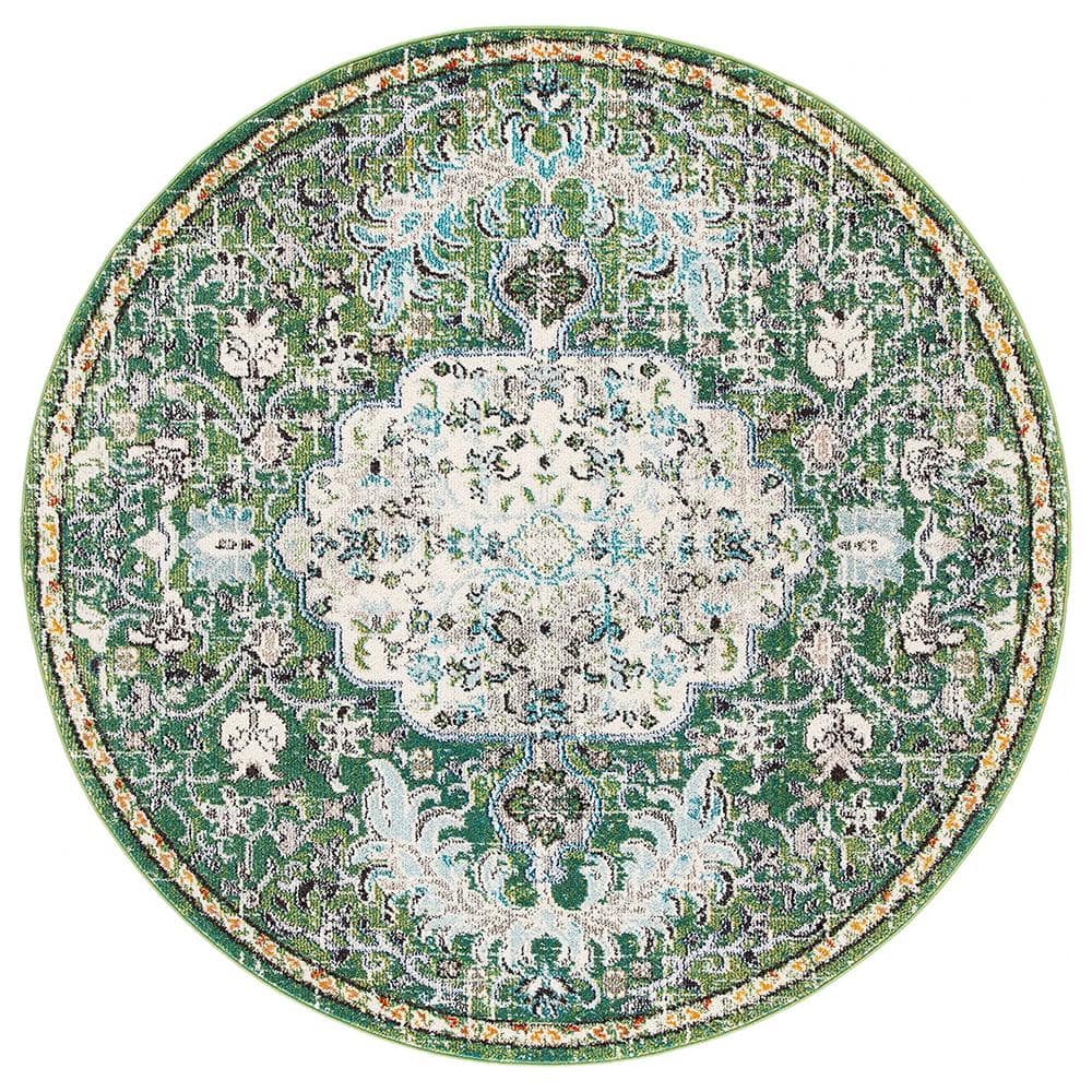 Green Polypropylene 6 ft. 7 in. x 6 ft. 7 in. Medallion Indoor Round Area R