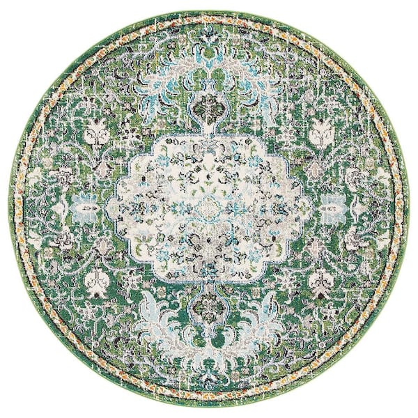 Unbranded Green Polypropylene 6 ft. 7 in. x 6 ft. 7 in. Medallion Indoor Round Area Rug