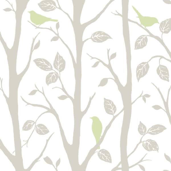 NuWallpaper Grey and Green Sitting In A Tree Multi-Color Wallpaper Sample