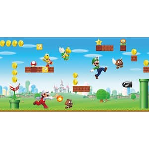 Super Mario Scene Red, Blue and Green Peel and Stick Wallpaper Border