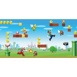 Super Mario Scene Red, Blue and Green Peel and Stick Wallpaper Border