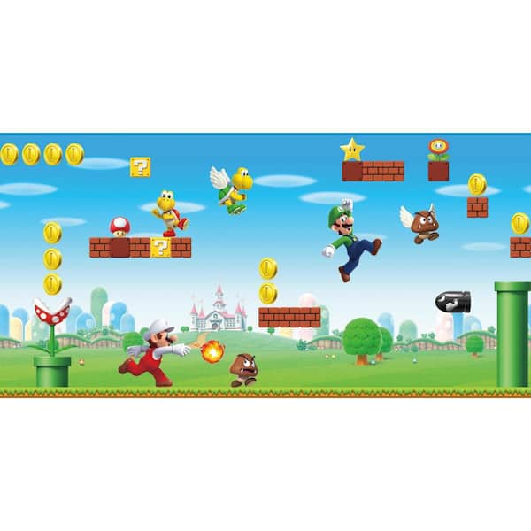 RoomMates Super Mario Scene Red, Blue and Green Peel and Stick Wallpaper Border