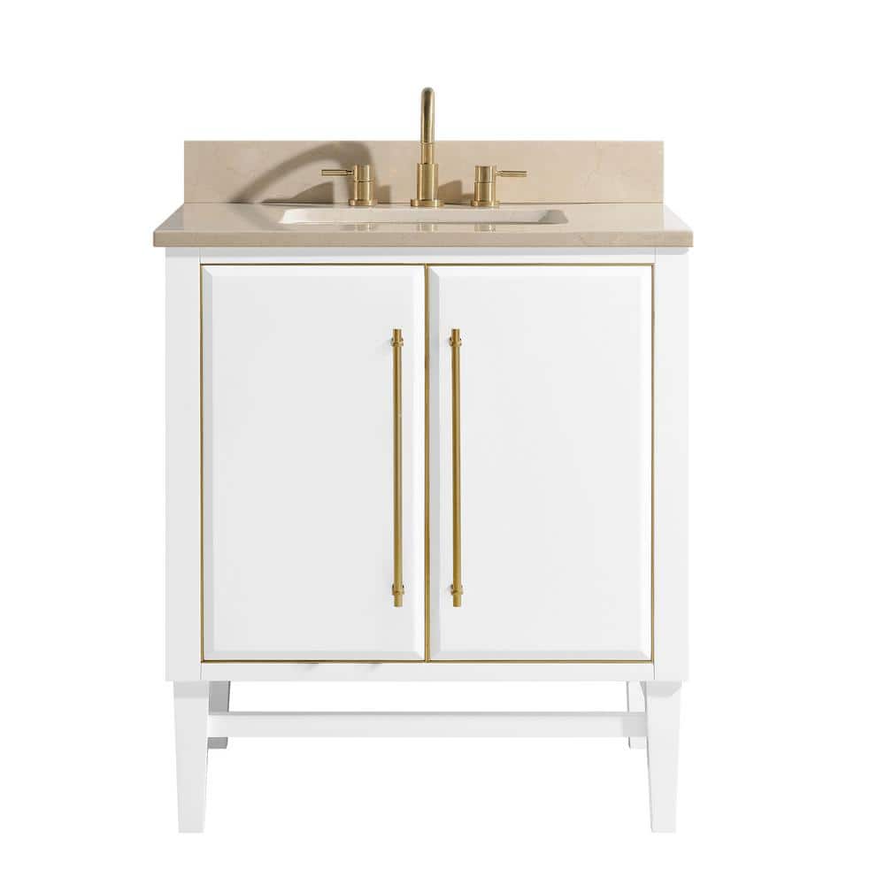 Reviews For Avanity Mason 31 In W X 22 In D Bath Vanity In White With Gold Trim With Marble Vanity Top In Crema Marfil With White Basin Mason Vs31 Wtg D The Reviews For Avanity Mason 31 In W X 22 In D Bath Vanity In White With Gold Trim With Marble Vanity Top In Crema Marfil With White Basin Mason Vs31 Wtg D The