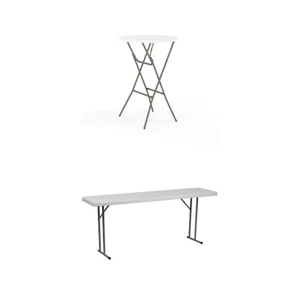 Elon 31.25 in. L Round Plastic Folding Bar Table and Kathryn 72 in. Plastic Metal Frame Folding Training Table Combo