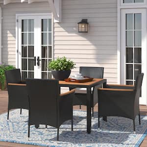 5-Piece Acacia Wood and Wicker Outdoor Dining Set with Beige Cushions