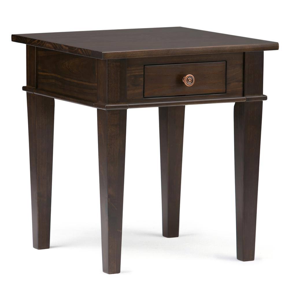 Tobacco Brown Solid Pine Square End Table with Drawer