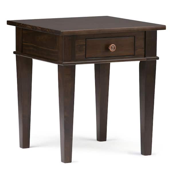 Simpli Home Carlton Solid Wood 18 in. Wide Square Transitional End Side Table in Dark Tobacco Brown