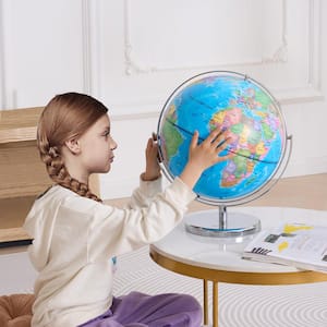 16.54 in. x 13 in. 330.2 mm Rotating World Globe with Stand 720° Spinning Globe with Precise Time Zone for Education