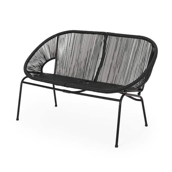 Sudzendf 52.00 in. Black Wood Outdoor Hammock Weave Loveseat Bench