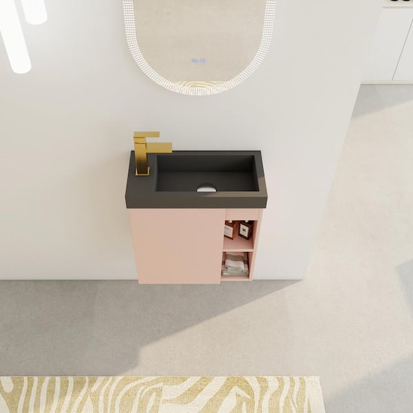 Staykiwi 20 in. W x 10 in. D x 21.5 in. H Single Sink Floating Bath Vanity in Pink and Black with Black Resin Top