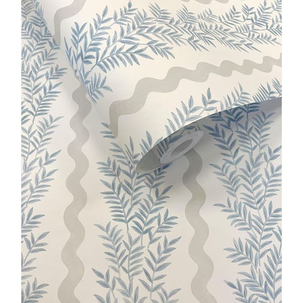 Walls Republic Neutral Blue Floral Stripe Wallpaper Print NonWoven NonPasted Textured Wallpaper 57 sq. ft.