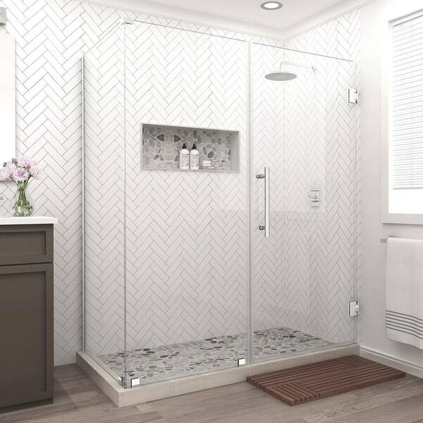 Aston Bromley 66.25 in. to 67.25 in. x 36.375 in. x 72 in. Frameless Corner Hinged Shower Enclosure in Chrome