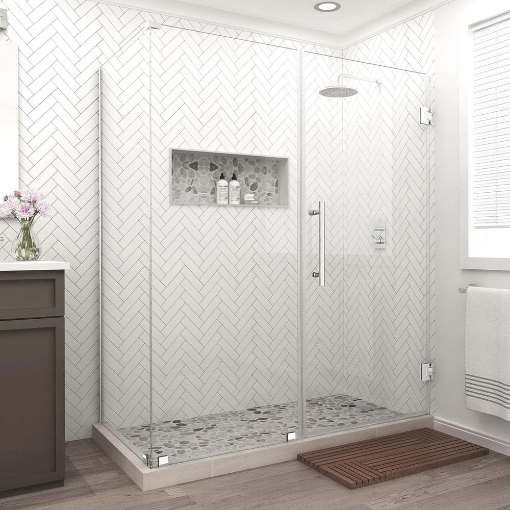 Bromley 68.25 in. to 69.25 in. x 30.375 in. x 72 in. Frameless Corner Hinged Shower Enclosure in Chrome price history on PriceWatchPro