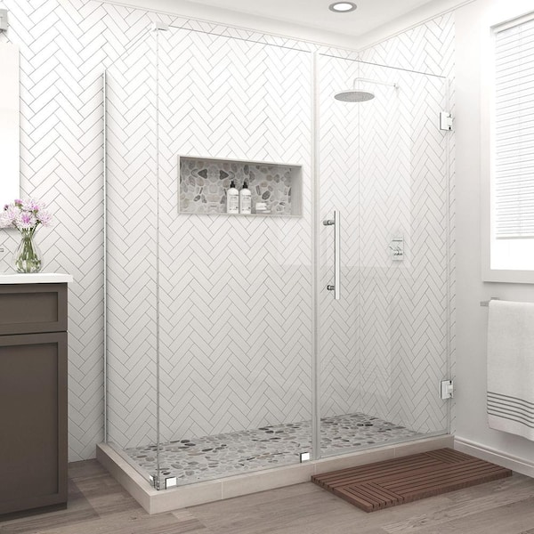 Aston Bromley 71.25 in. to 72.25 in. x 32.375 in. x 72 in. Frameless Corner Hinged Shower Enclosure in Chrome