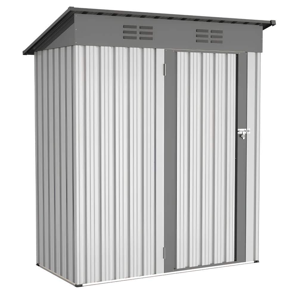 3 ft. x 5 ft. Outdoor Galvanized Metal Storage Shed with Lockable Doors, Pu