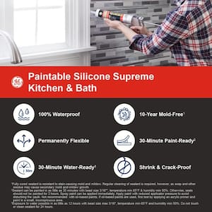 Paintable Supreme Silicone Caulk 9.5 oz Kitchen and bath Sealant White (12-pack)