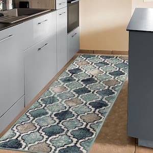 Viking Deep Royal 2.6 ft. x 8 ft. Contemporary Trellis Non-Slip Runner Rug