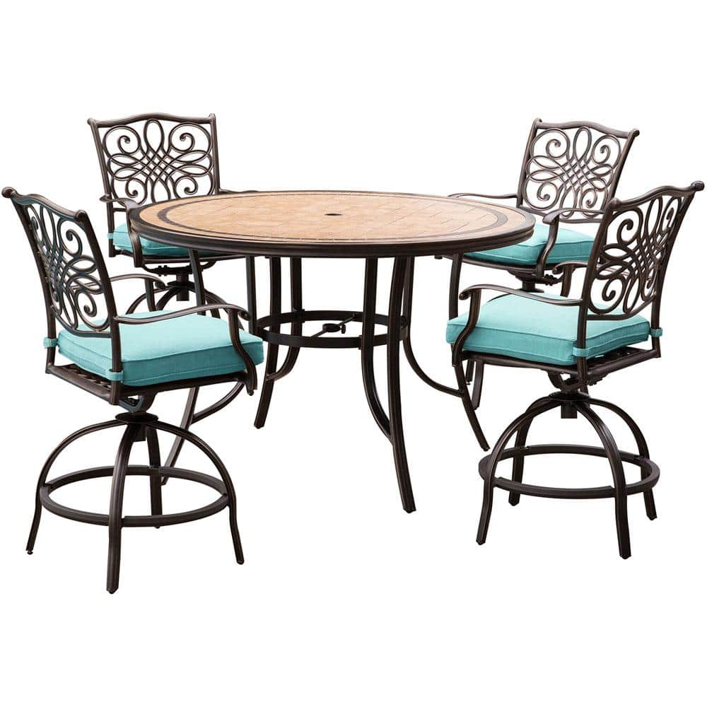 Aluminum Outdoor High Dining Set, Round High Dining Table And Chairs