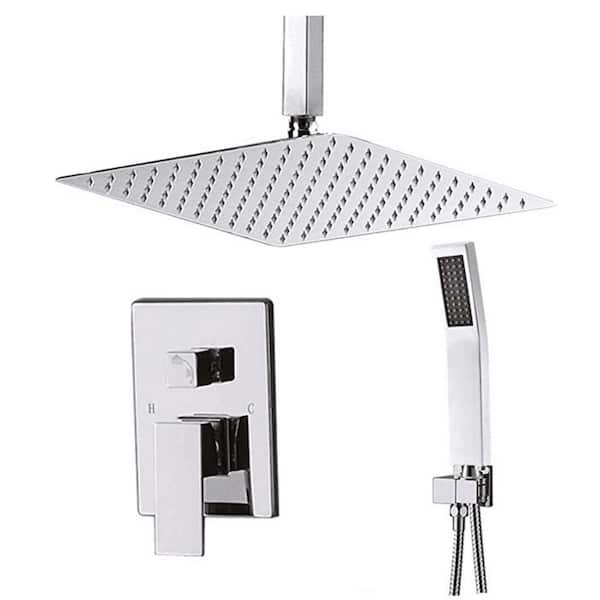 FLG Single Handle 1-Spray Shower Faucet 1.8 GPM with Ceramic Disc Valves Ceiling Mount Shower System in Polished Chrome