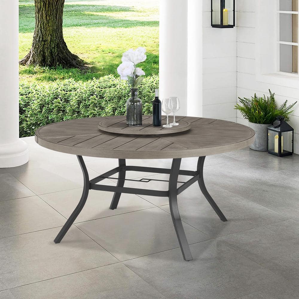 ULAX FURNITURE Round Aluminum Outdoor Dining Table with Lazy Susan  HD-970446 - The Home Depot