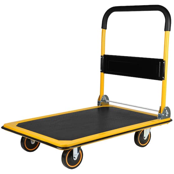 660 lbs. Truck Hand Flatbed Cart Dolly Folding Moving Push Heavy-Duty Rolling Truck in Yellow
