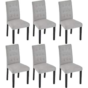 Upholstered Dining Chairs Set of 6 Button Tufted Back, Padded Seat, Wood Legs with Rubber Footpads Kitchen Chairs, Gray