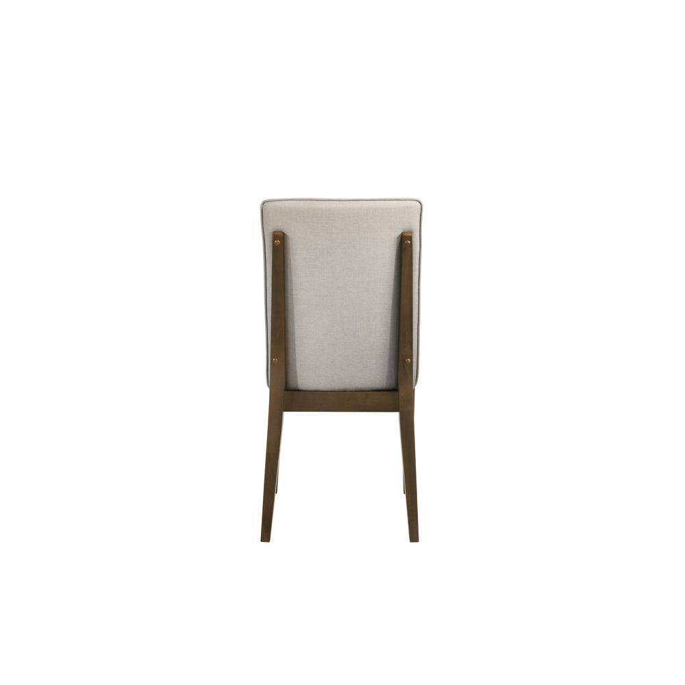 Walnut Wood Dining Table Set with Beige Upholstered Chairs, 7-Piece