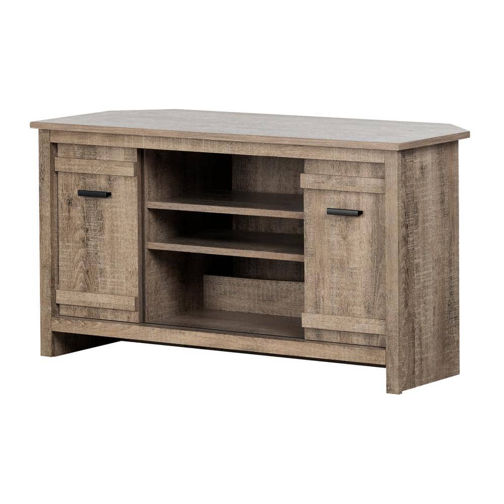 Weathered Oak Corner TV Stand with Fireplace Cabinet