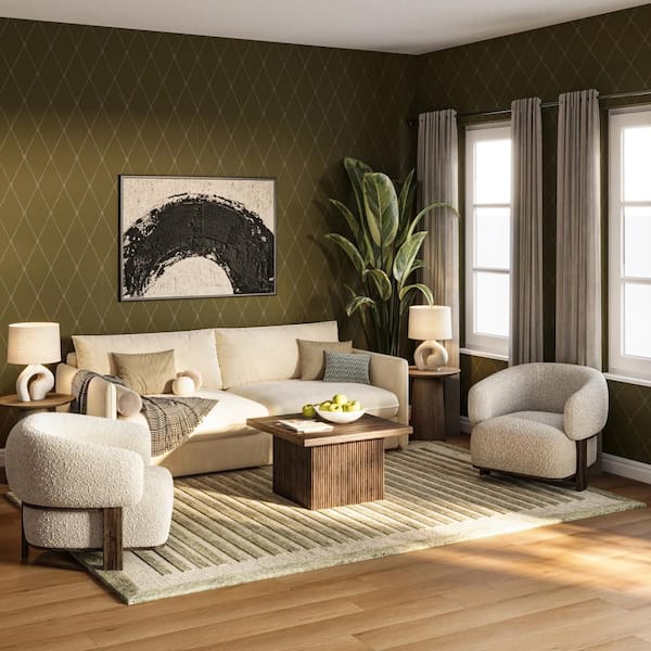 Carmeon Hamilton x Rugs Caly Modern Bordered Wool Sage Green 8 ft. x 10 ft. Indoor Area Rug