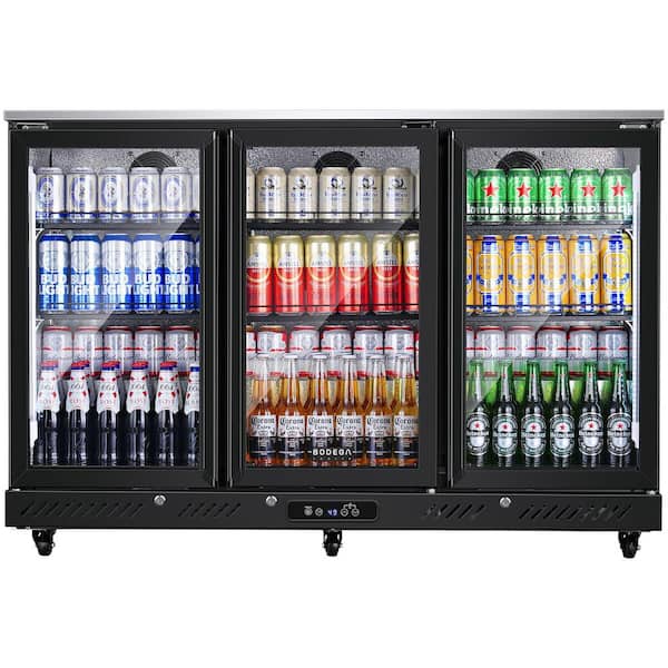 53 in. 11.5 cu. ft. Single Zone 328-Cans Back Bar Beverage Cooler with Glass Door in Black ETL Certified, 32°F-50°F