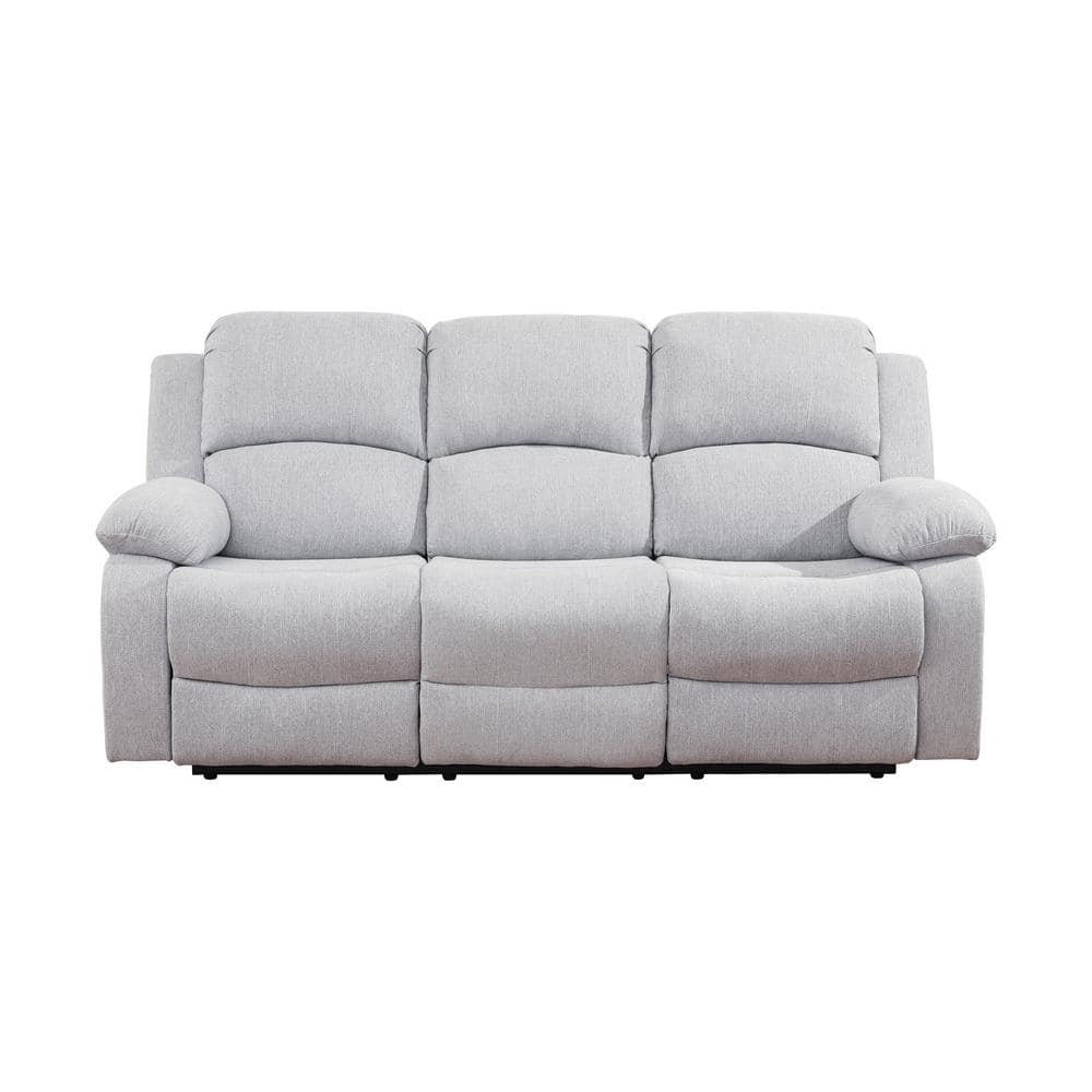 82 in. W Pillow top Arm Linen Blend Rectangle Reclining Sofa in. Light Gray
