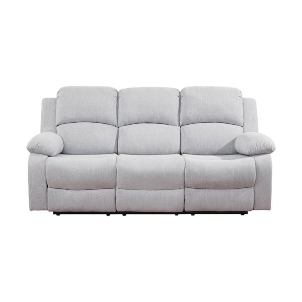 AndMakers 82 in. W Pillow top Arm Linen Blend Rectangle Reclining Sofa in. Light Gray