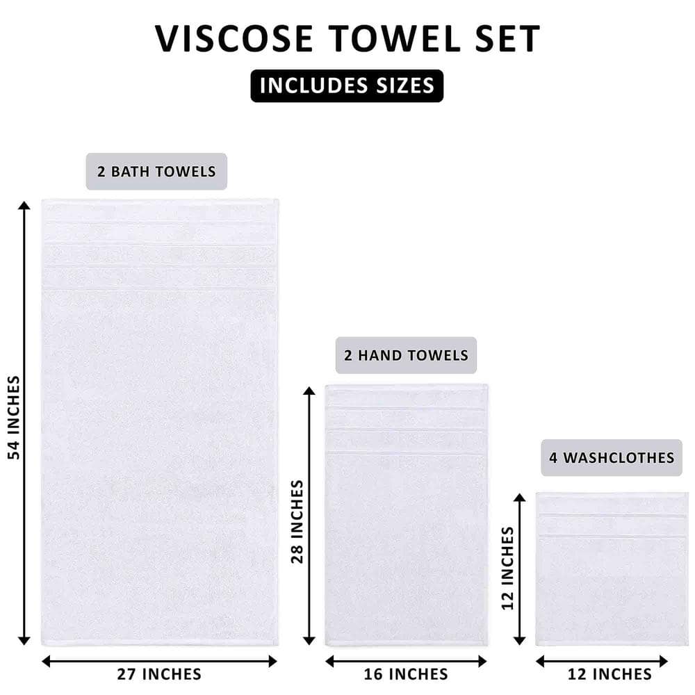 White Cotton 8-Piece Luxury Towel Set with Viscose Stripes