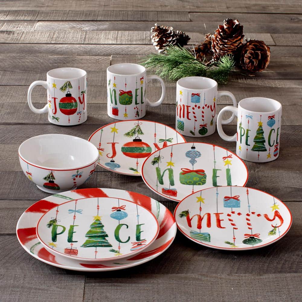 Holiday Peppermint Ornaments Ceramic Dinnerware Set, Service for 4