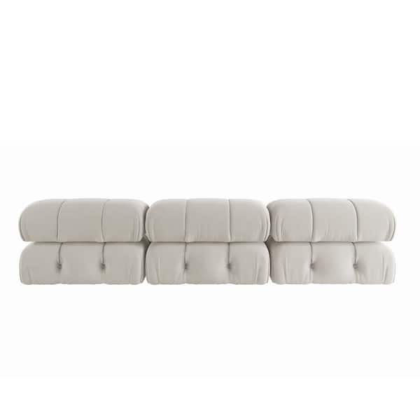 103.9 in. W Square Arm 4-piece Velvet L Shaped Free Combination Sectional Sofa with Removable Ottoman in Beige
