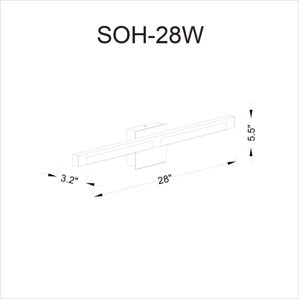 28" Chrome LED Vanity Light with White Rectangular Shade