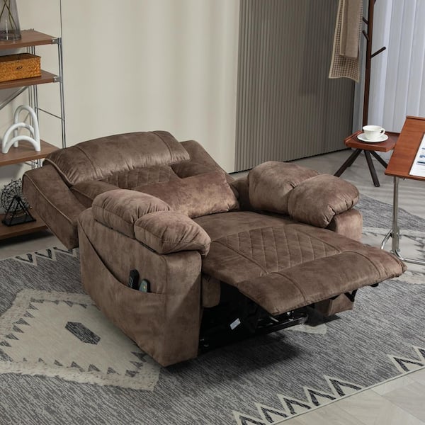 Brown Dual OKIN Motor Velvet Power Lift Recliner with Armrest Storage, Massage and Heating