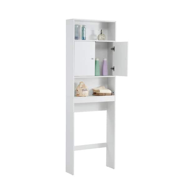 Aoibox 25 in. W x 77 in. H x 7.9 in. D White MDF Bathroom Over-the-Toilet Storage with Doors, Adjustable Shelves, Cabinet