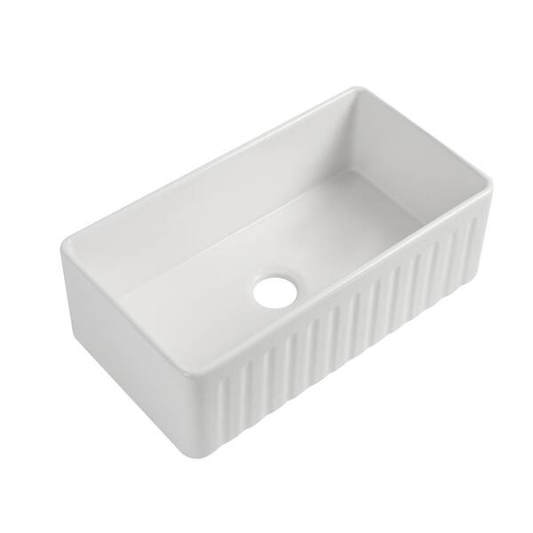Kuomih White Fireclay 33 in. Single Bowl Farmhouse Apron Kitchen