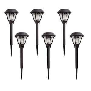 Solar Bronze Outdoor Integrated LED Landscape Path Light with Water Patterned Lens (6-Pack)