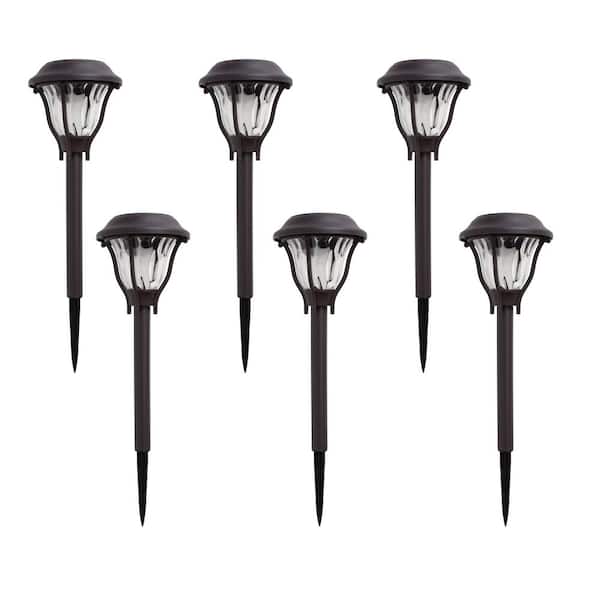 Hampton Bay Solar Bronze Outdoor Integrated LED Landscape Path Light with Water Patterned Lens (6-Pack)