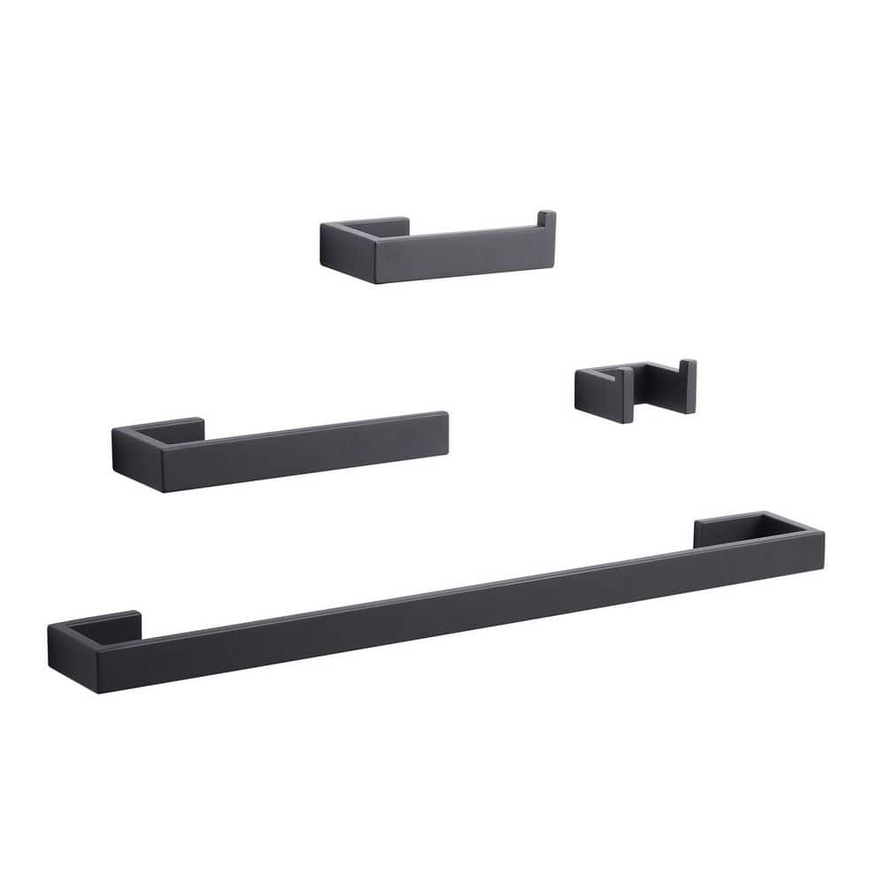 WOWOW 4-Pieces Bathroom Hardware Set in Black