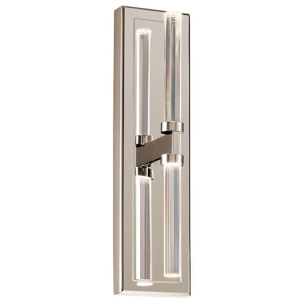 KICHLER Sycara 2-Light Polished NIckel Modern Integrated LED Dimmable Bathroom Indoor Wall Sconce Light with Faceted Crystal