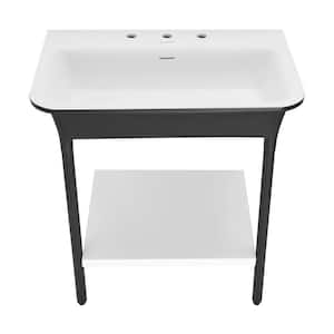 Swiss Madison Carre Ceramic Black Console Sink Basin and Leg Combo with ...