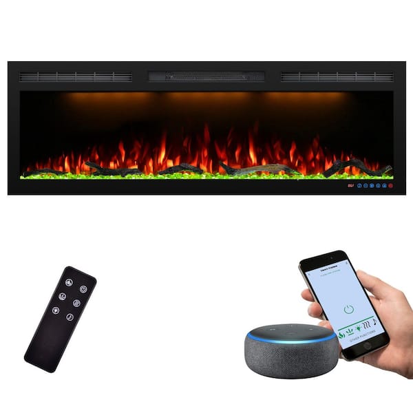 Delandgrand 50 in. Linear Electric Fireplace Insert /Wall Mounted, Thermostat and APP Control, Multicolor Flames, 1500-Watt, Black