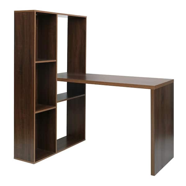CIPACHO 47.2 in. L-shaped Retro Brown MDF Computer Desk with 5 Opening Shelves