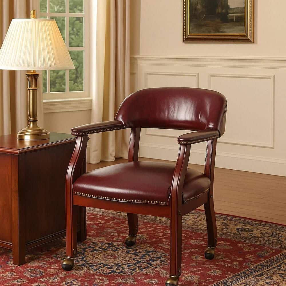 椅子 Anna Benjara Anna Vinyl Upholstered Ergonomic Guest Chair in Burgundy