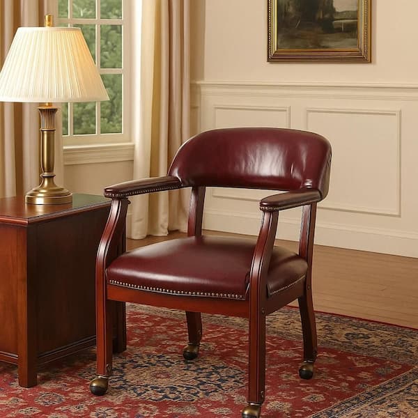 椅子 Anna Benjara Anna Vinyl Upholstered Ergonomic Guest Chair in Burgundy