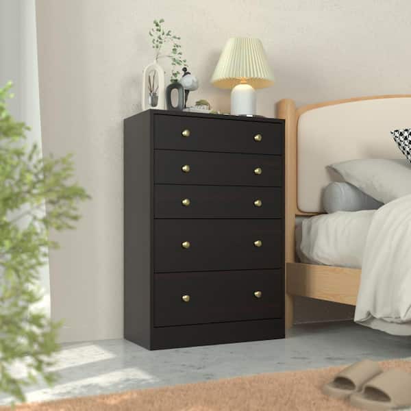 VEIKOUS Oversized 5-Drawer Espresso Chest of Drawers Dressers with 2 Large Drawers 48.3 in. H x 31.5 in. W x 15.7 in. D